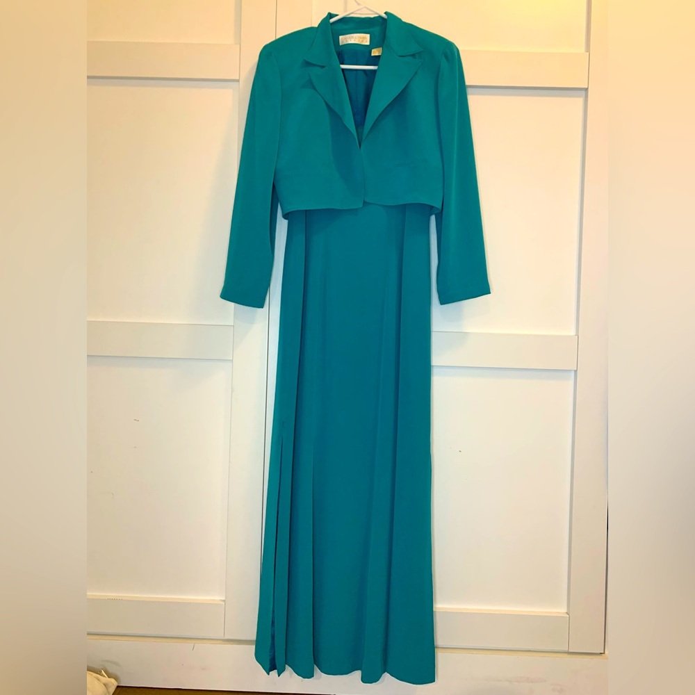 Dana Buchman Teal Long Sleeve Dress with Jacket